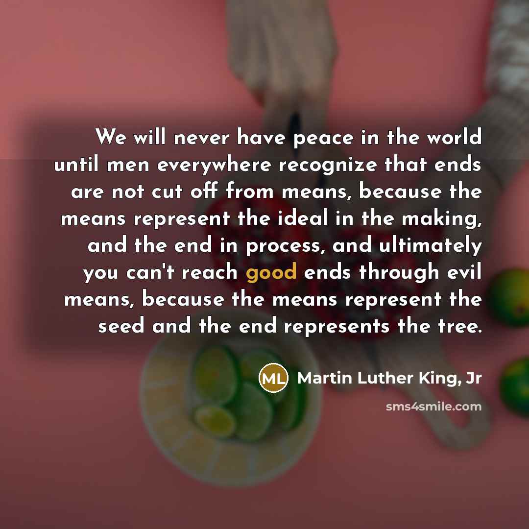 “We will never have peace in the world until men…” quote by Martin Luther King, Jr