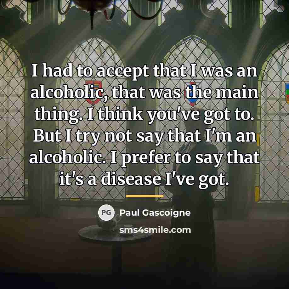 “I had to accept that I was an alcoholic, that…” quote by Paul Gascoigne