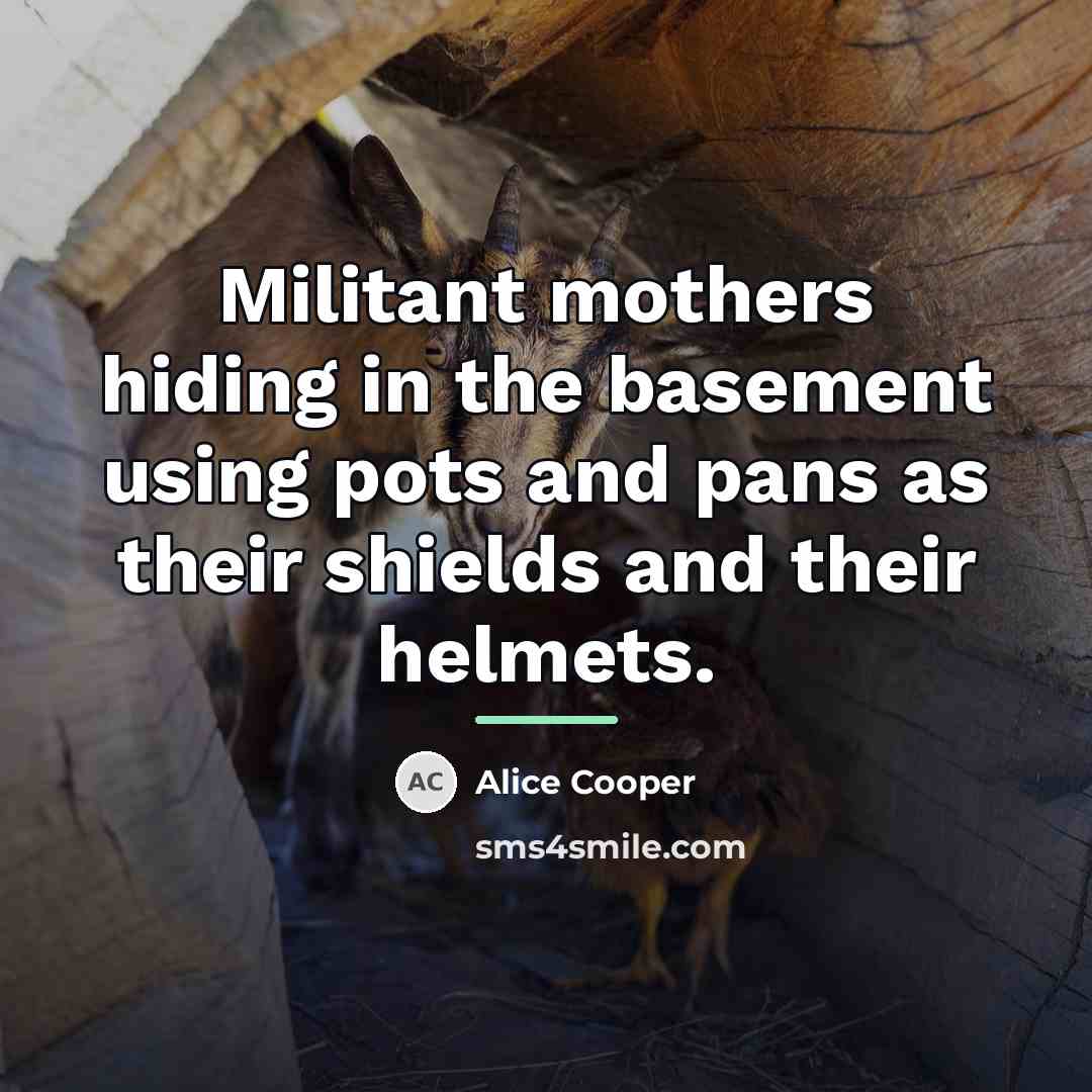 “Militant mothers hiding in the basement using pots and pans…” quote by Alice Cooper