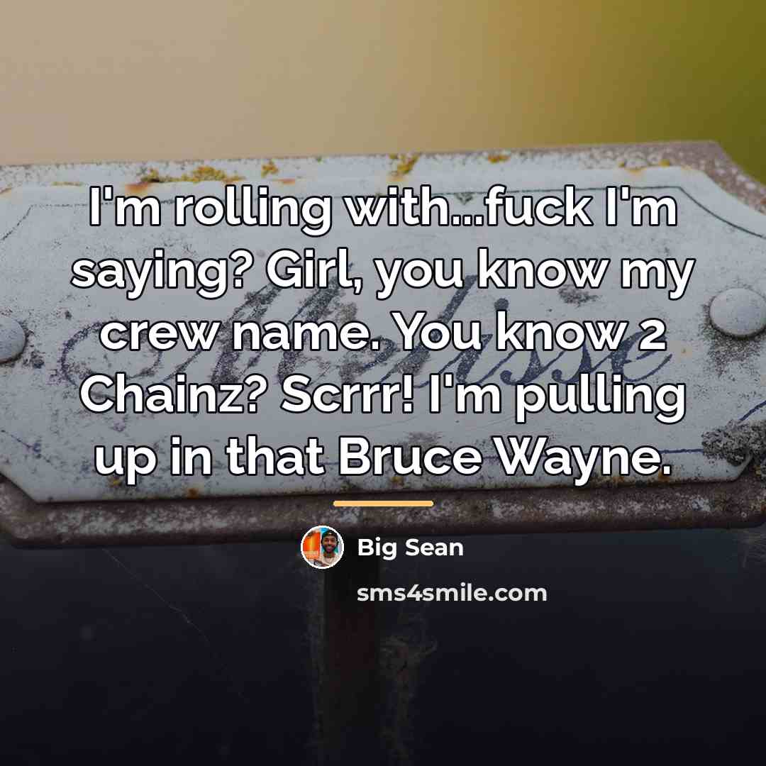 “I'm rolling with...fuck I'm saying? Girl, you know my crew…” quote by Big Sean