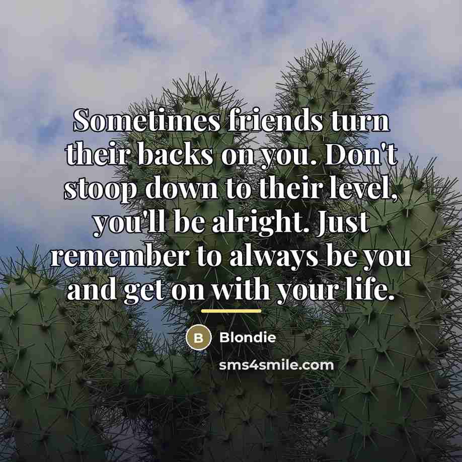 “Sometimes friends turn their backs on you. Don't stoop down…” quote by Blondie