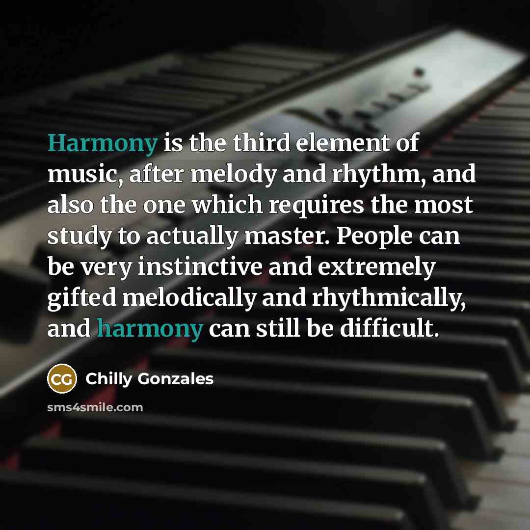 “Harmony is the third element of music, after melody and…” quote by Chilly Gonzales