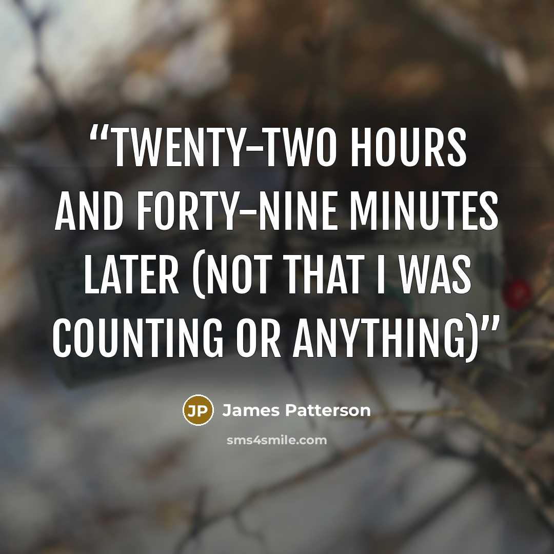 “TWENTY-TWO HOURS AND FORTY-NINE MINUTES LATER (NOT THAT I WAS COUNTING OR ANYTHING)” quote by James Patterson