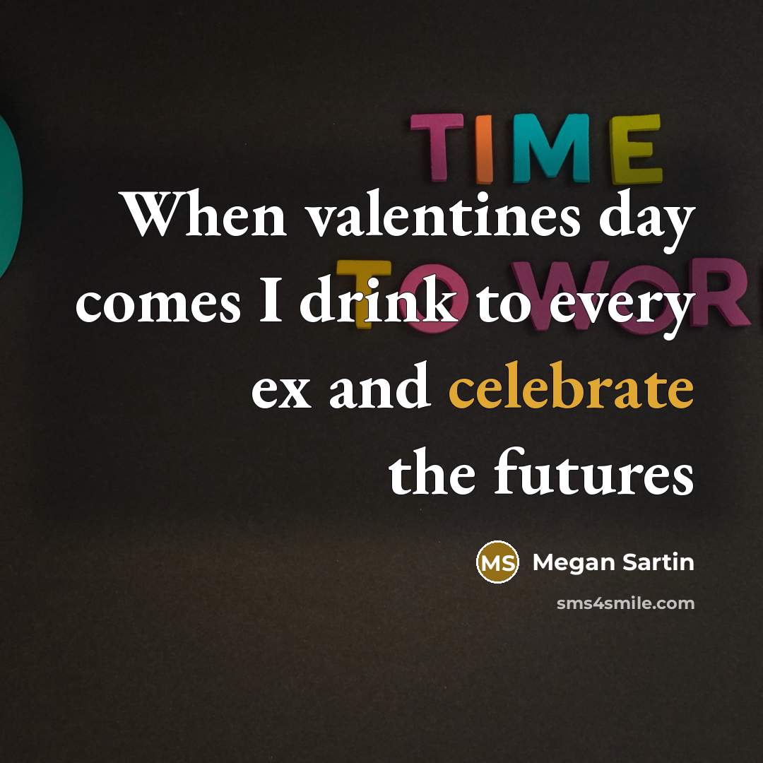 “When valentines day comes I drink to every ex and…” quote by Megan Sartin