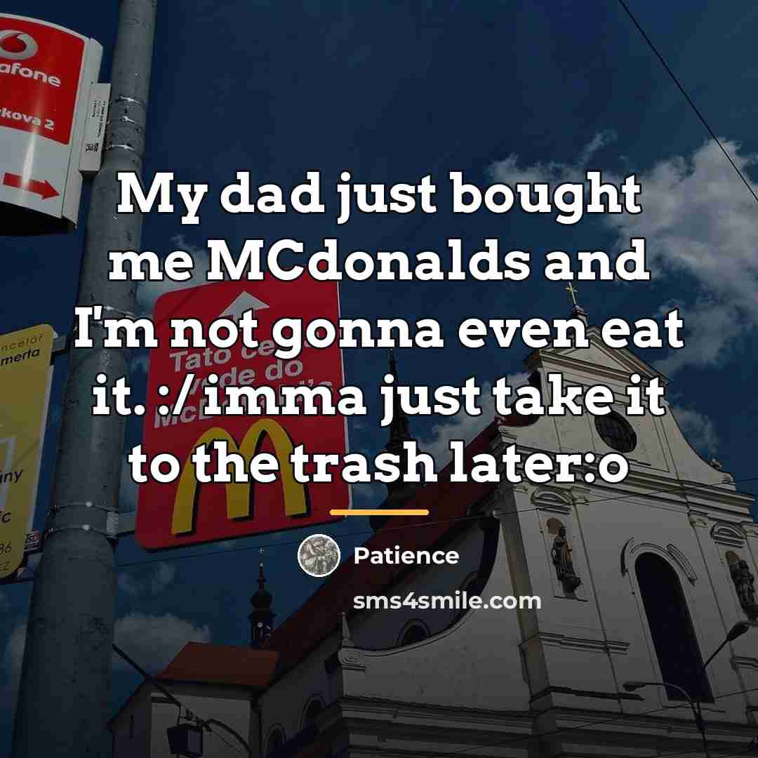 “My dad just bought me MCdonalds and I'm not gonna…” quote by Patience