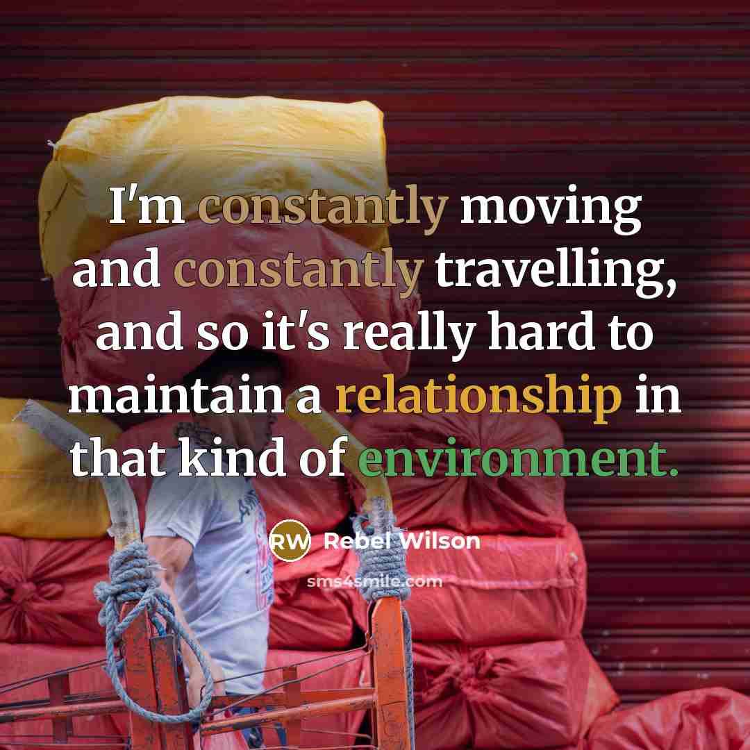 “I'm constantly moving and constantly travelling, and so it's really hard to maintain a relationship in that kind of environment.” quote by Rebel Wilson