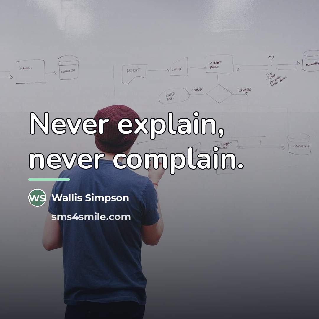 “Never explain, never complain.…” quote by Wallis Simpson