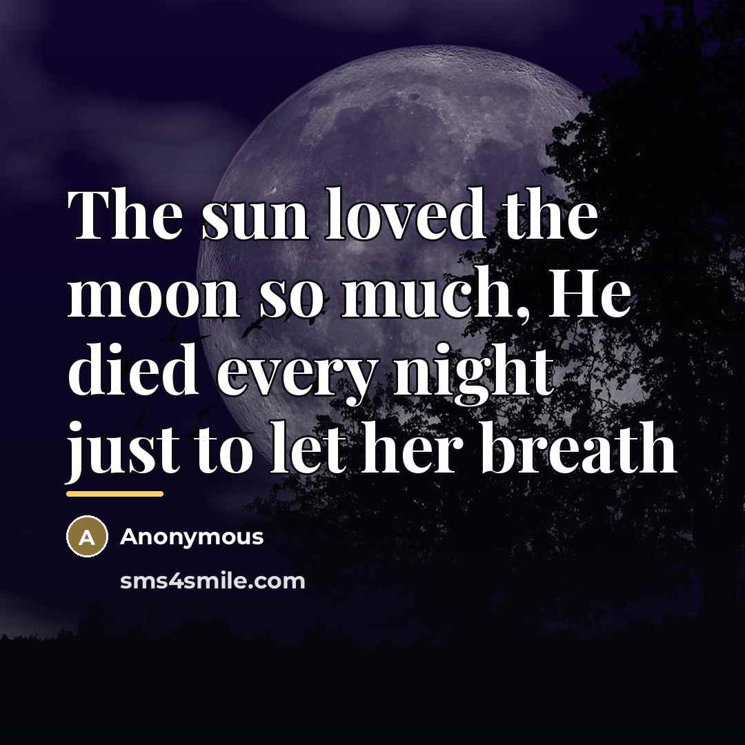 “The sun loved the moon so much, He died every…” quote by Anonymous