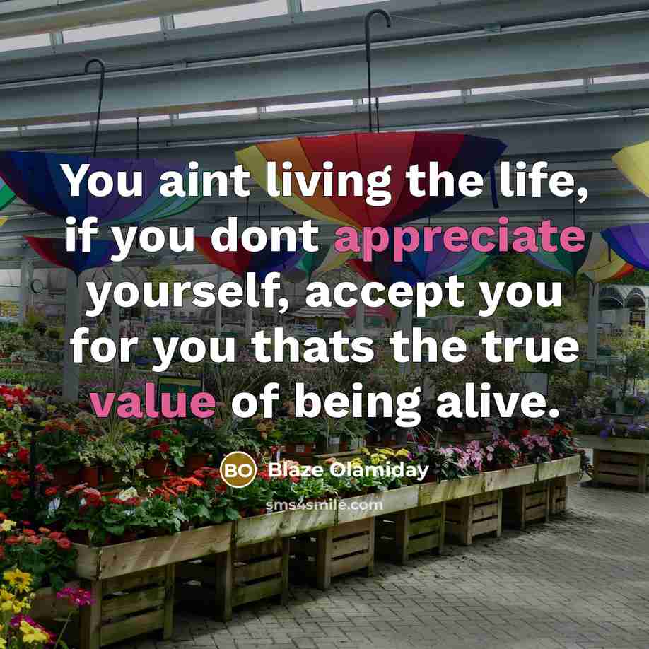 “You aint living the life, if you dont appreciate yourself,…” quote by Blaze Olamiday