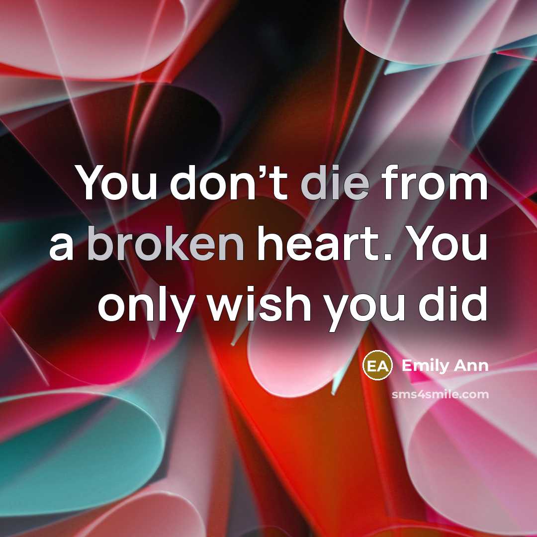 “You don't die from a broken heart. You only wish you did” quote by Emily Ann