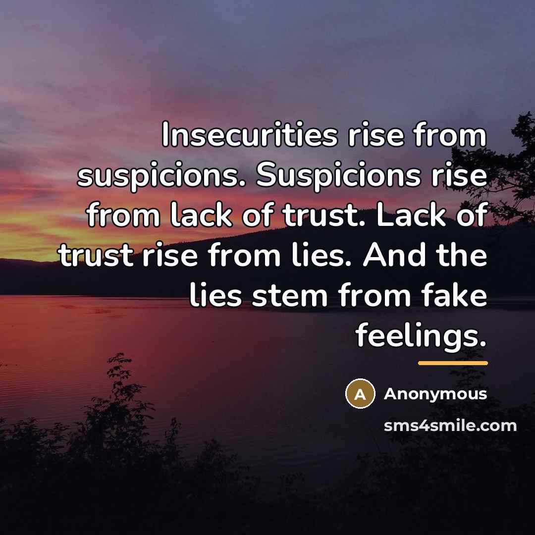 “Insecurities rise from suspicions. Suspicions rise from lack of trust.…” quote by Anonymous