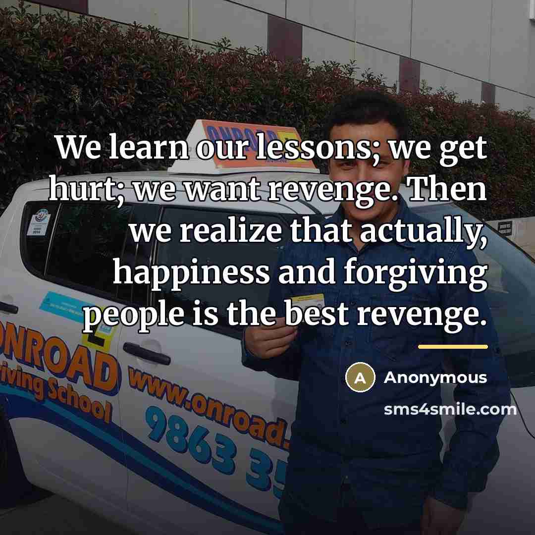 “We learn our lessons; we get hurt; we want revenge.…” quote by Anonymous