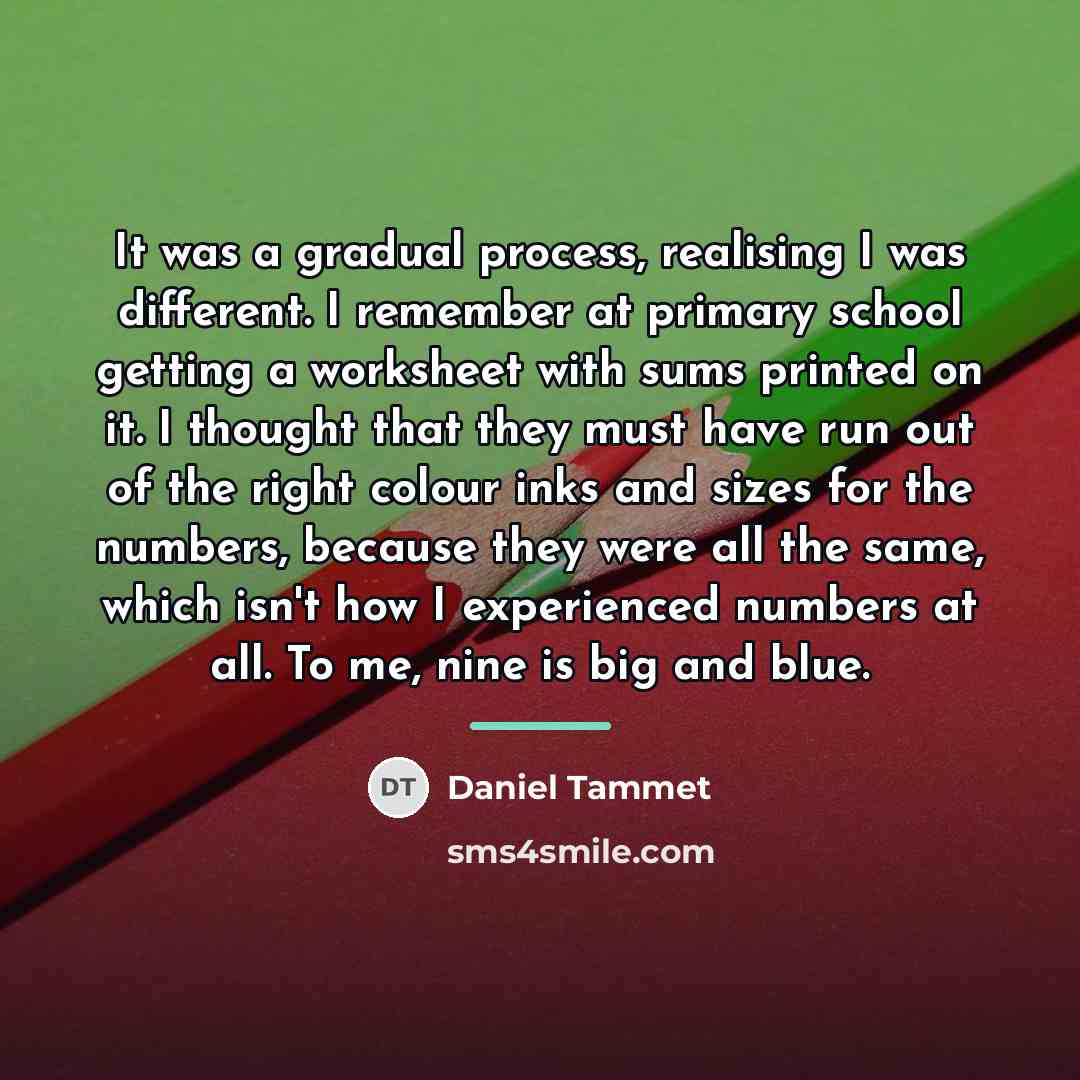 “It was a gradual process, realising I was different. I…” quote by Daniel Tammet