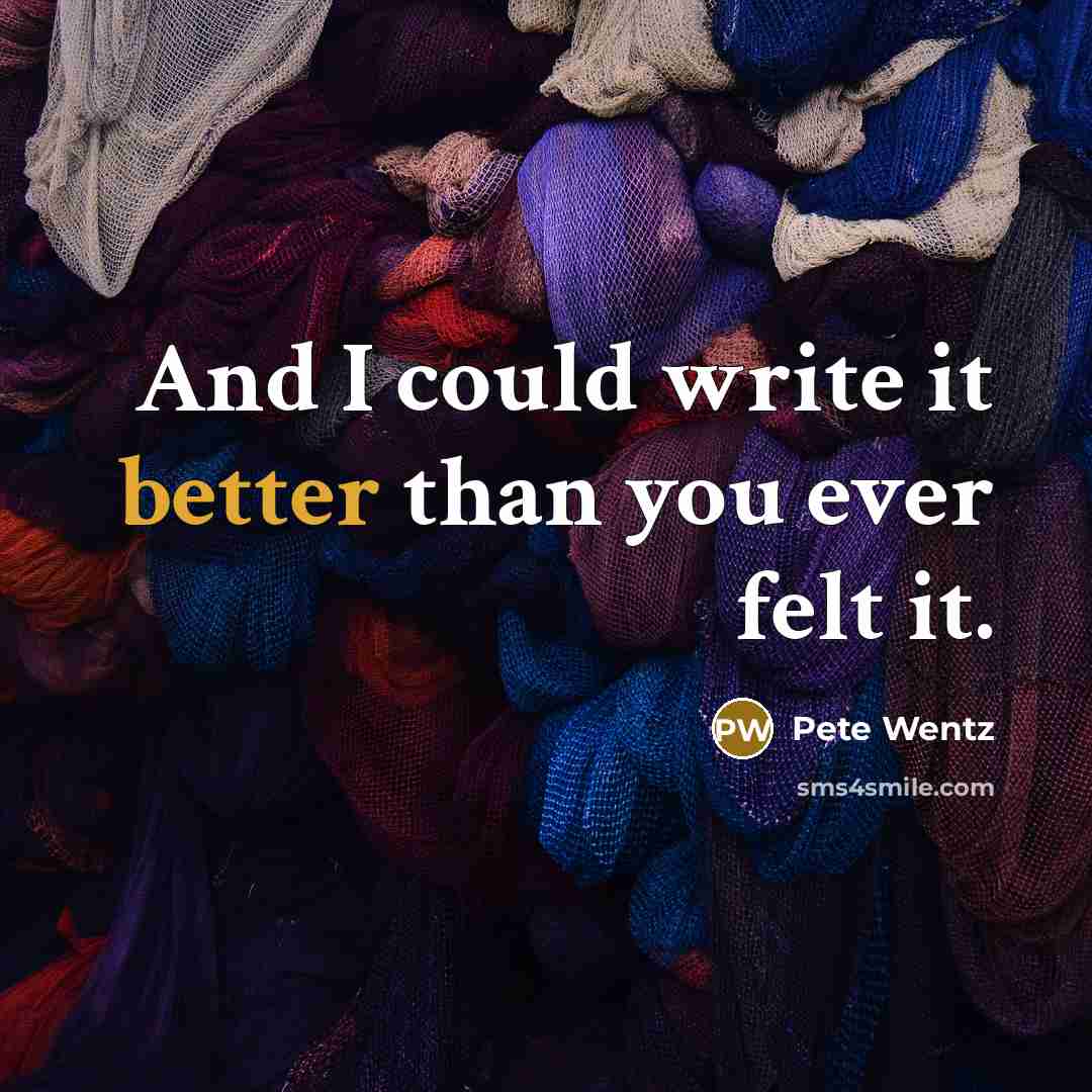 “And I could write it better than you ever felt it.” quote by Pete Wentz