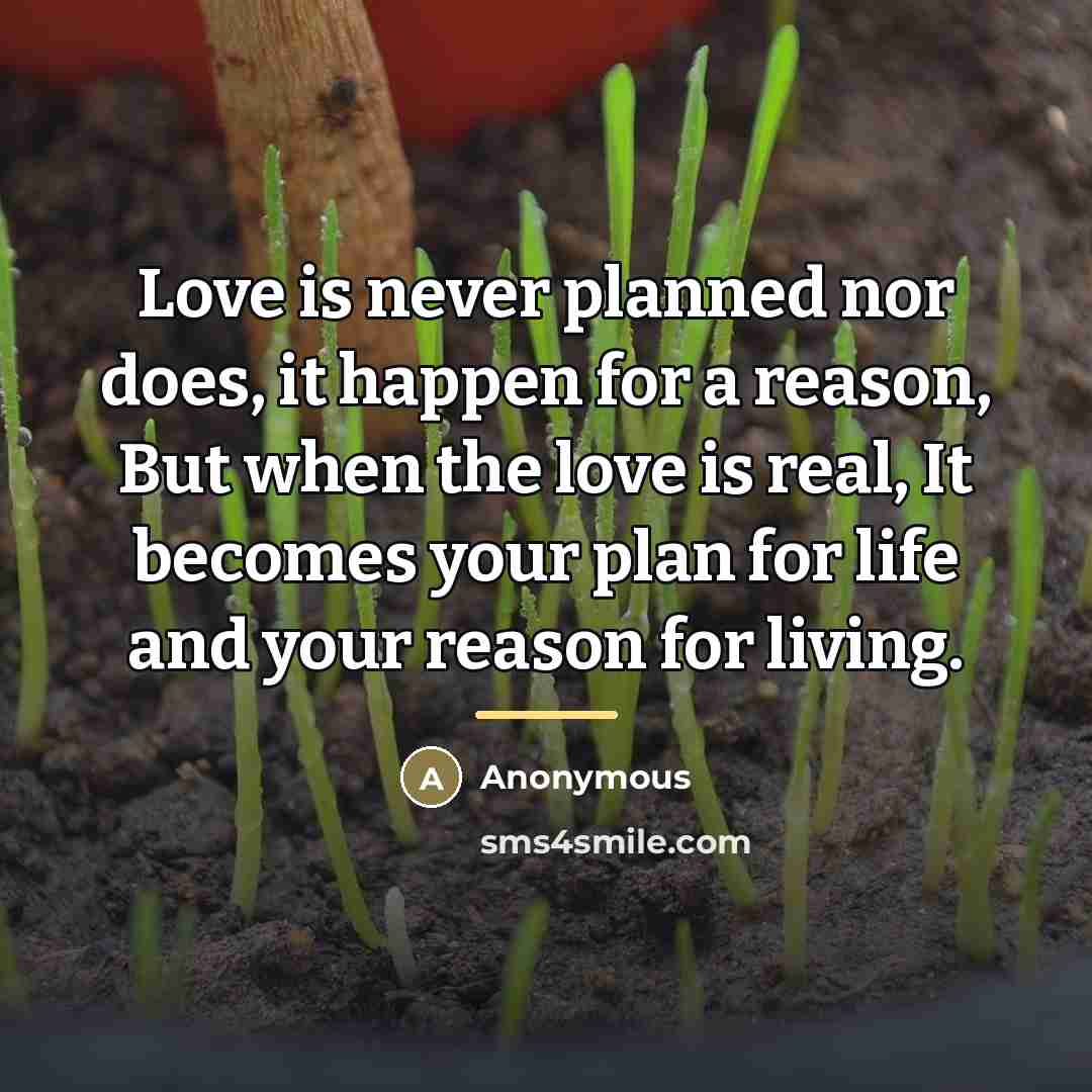 “Love is never planned nor does, it happen for a…” quote by Anonymous