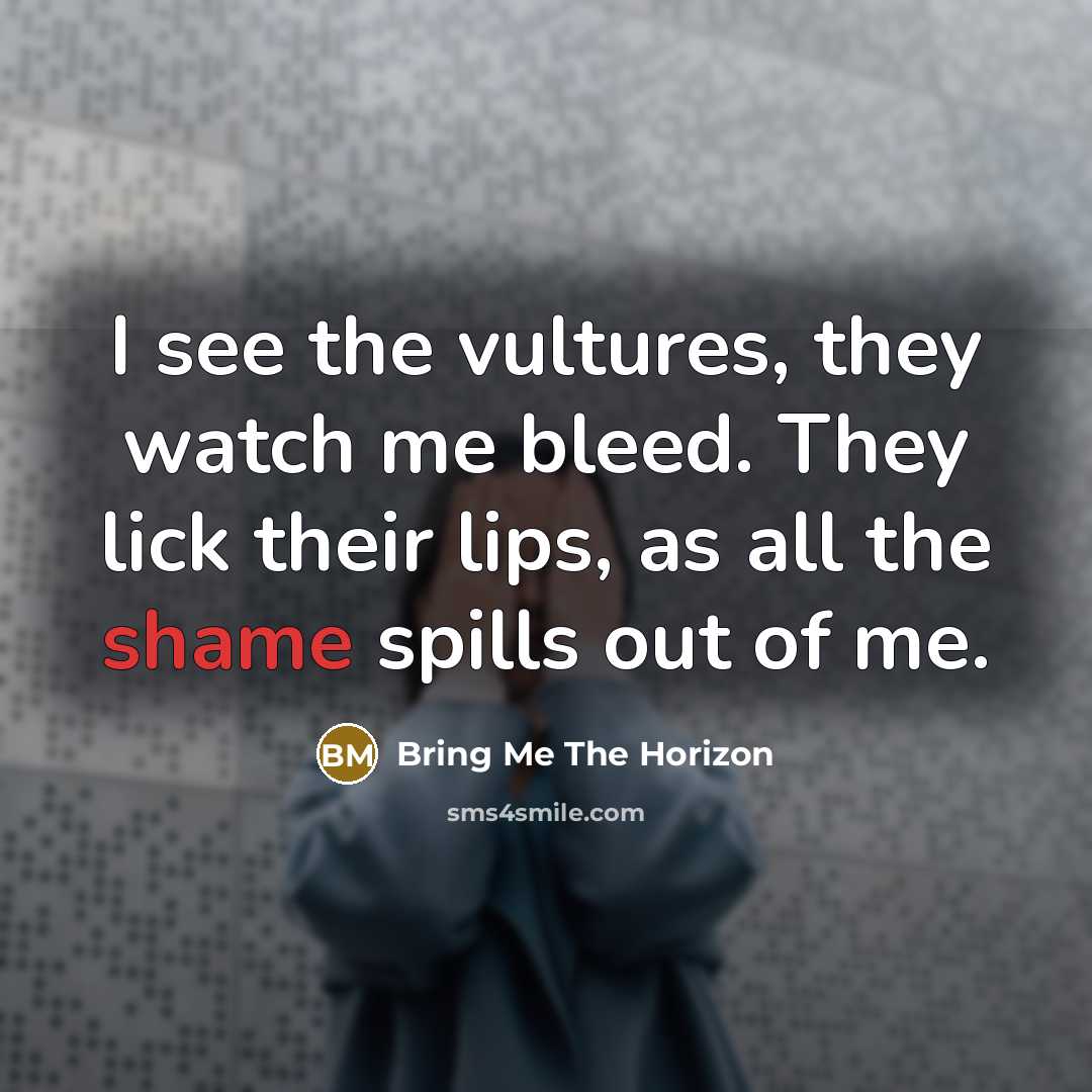 “I see the vultures, they watch me bleed. They lick their lips, as all the shame spills out of me.” quote by Bring Me The Horizon