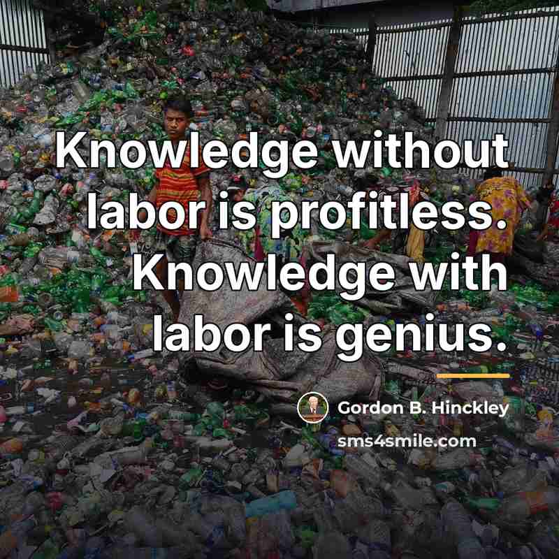 “Knowledge without labor is profitless. Knowledge with labor is genius.…” quote by Gordon B. Hinckley