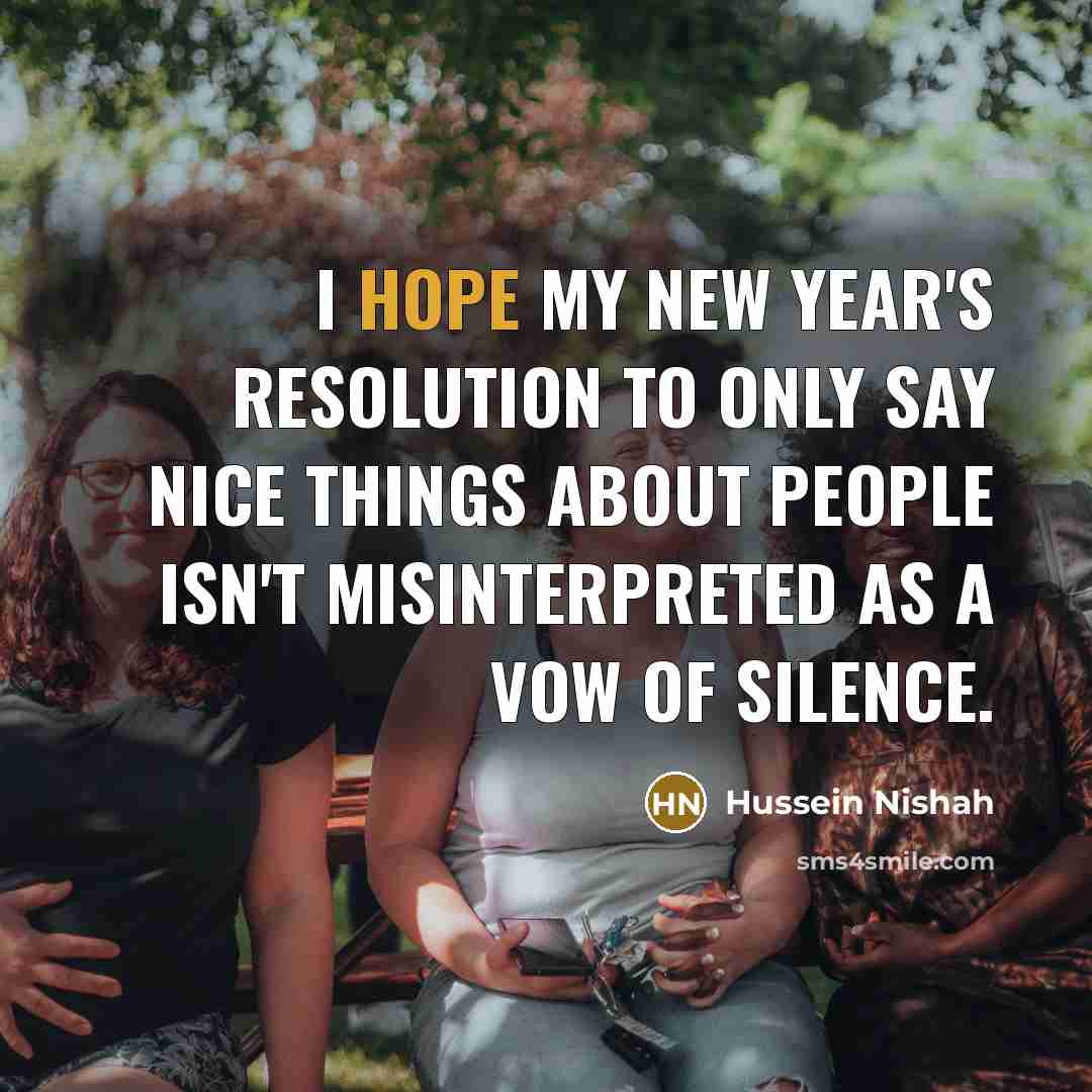 “I hope my New Year's Resolution to only say nice…” quote by Hussein Nishah