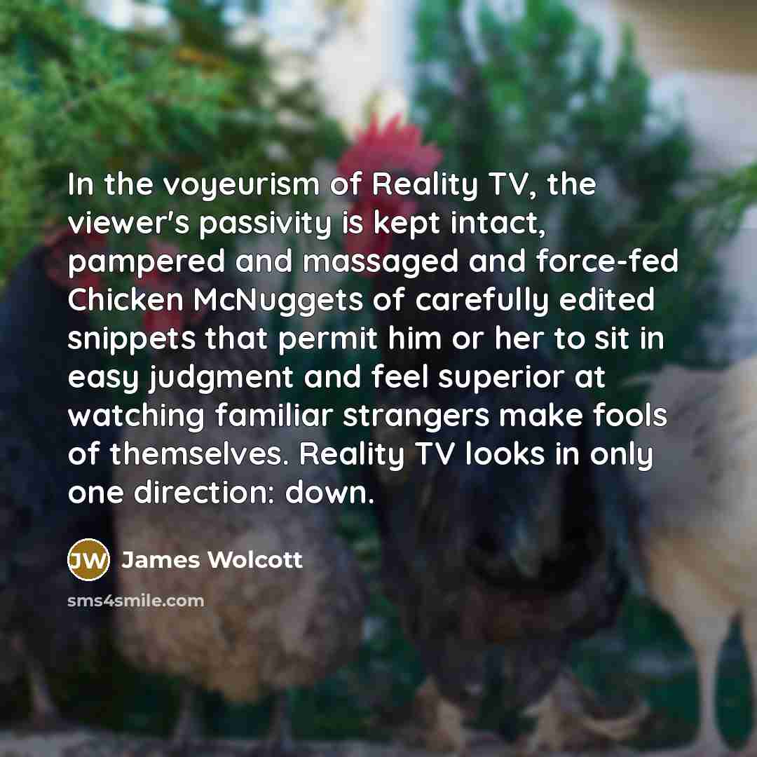 “In the voyeurism of Reality TV, the viewer's passivity is…” quote by James Wolcott