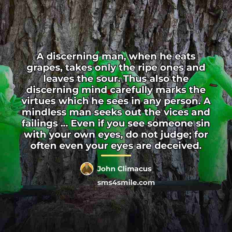 “A discerning man, when he eats grapes, takes only the…” quote by John Climacus