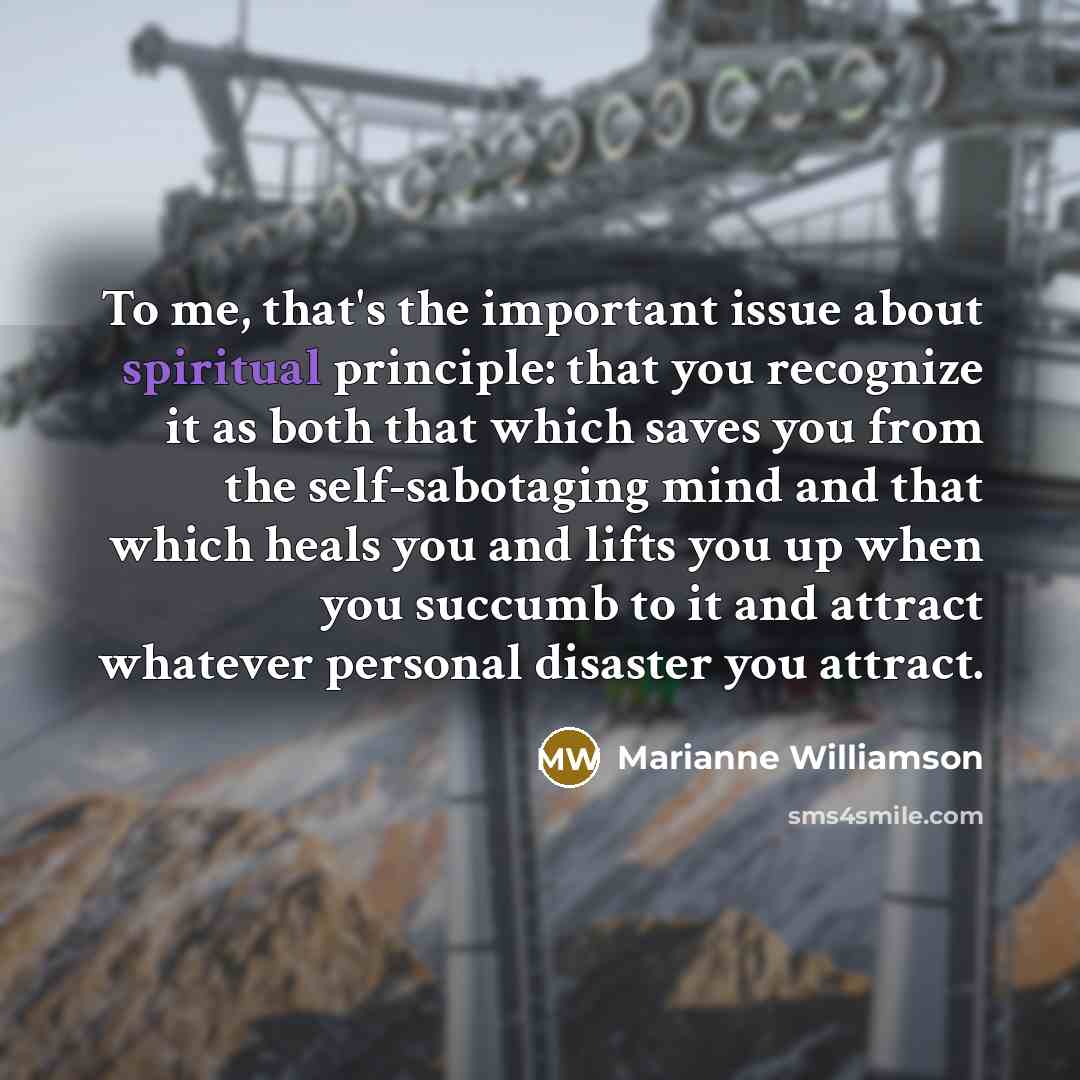 “To me, that's the important issue about spiritual principle: that…” quote by Marianne Williamson