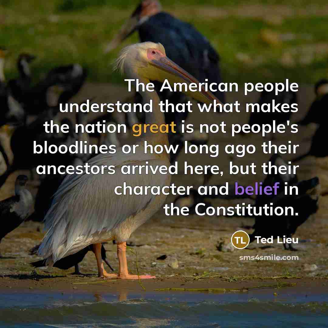 “The American people understand that what makes the nation great…” quote by Ted Lieu
