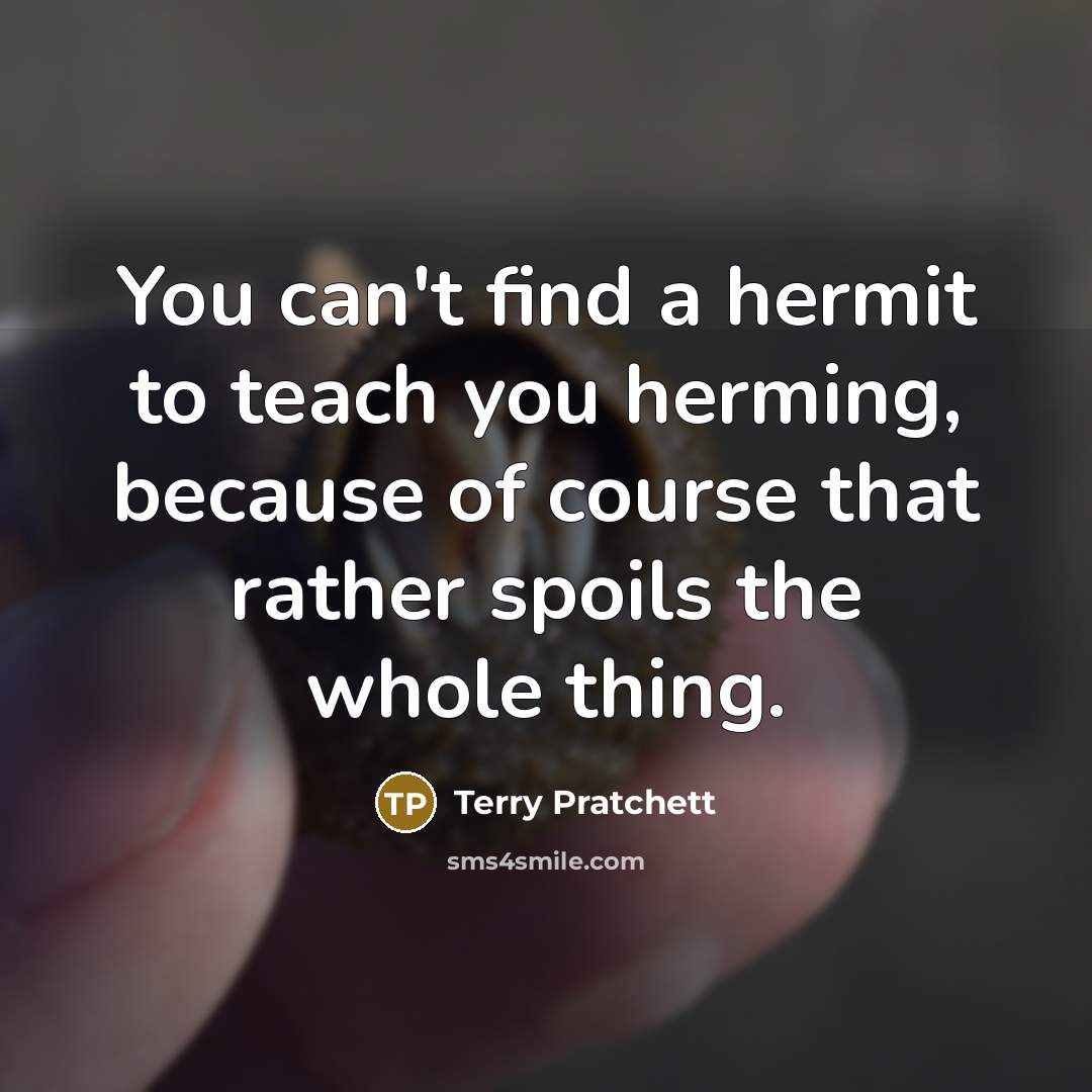 “You can't find a hermit to teach you herming, because…” quote by Terry Pratchett