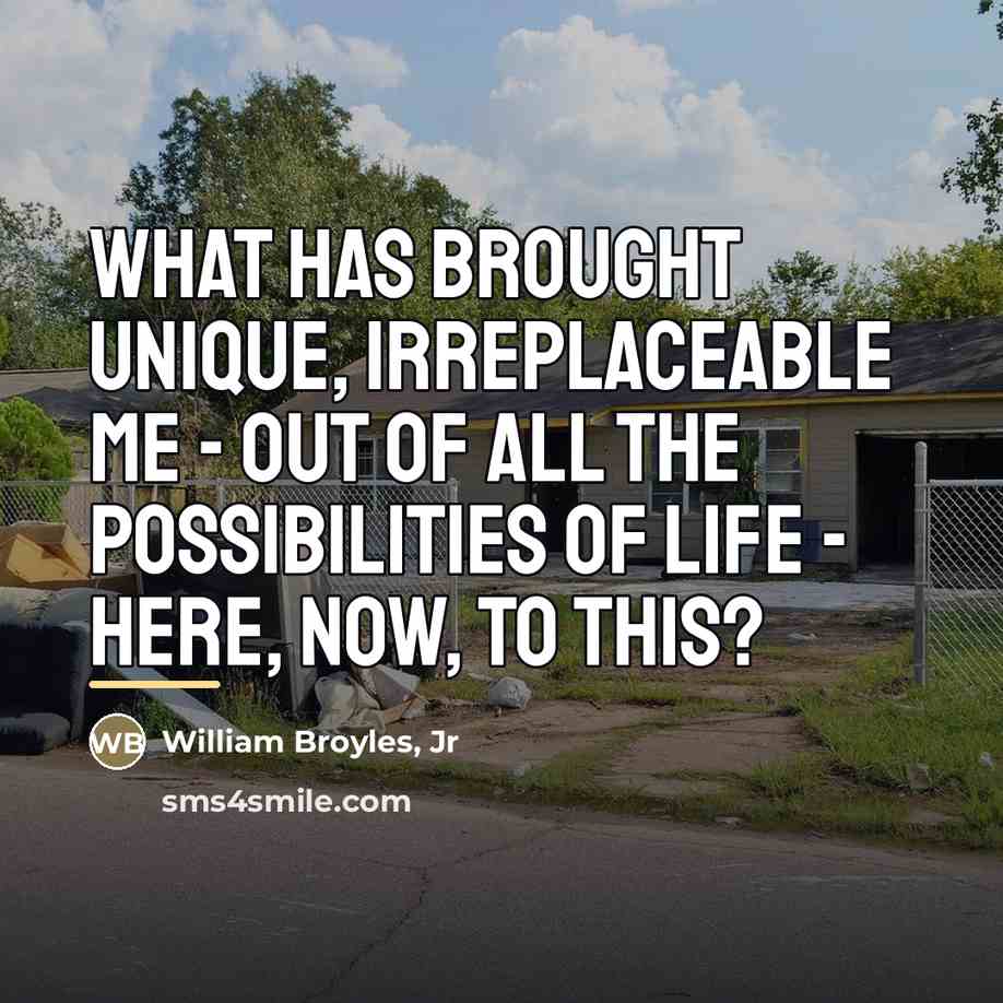 “What has brought unique, irreplaceable me - out of all…” quote by William Broyles, Jr