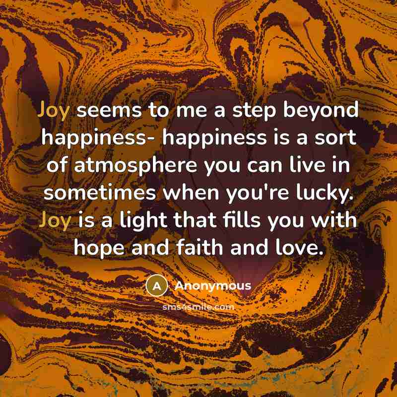 “Joy seems to me a step beyond happiness- happiness is…” quote by Anonymous