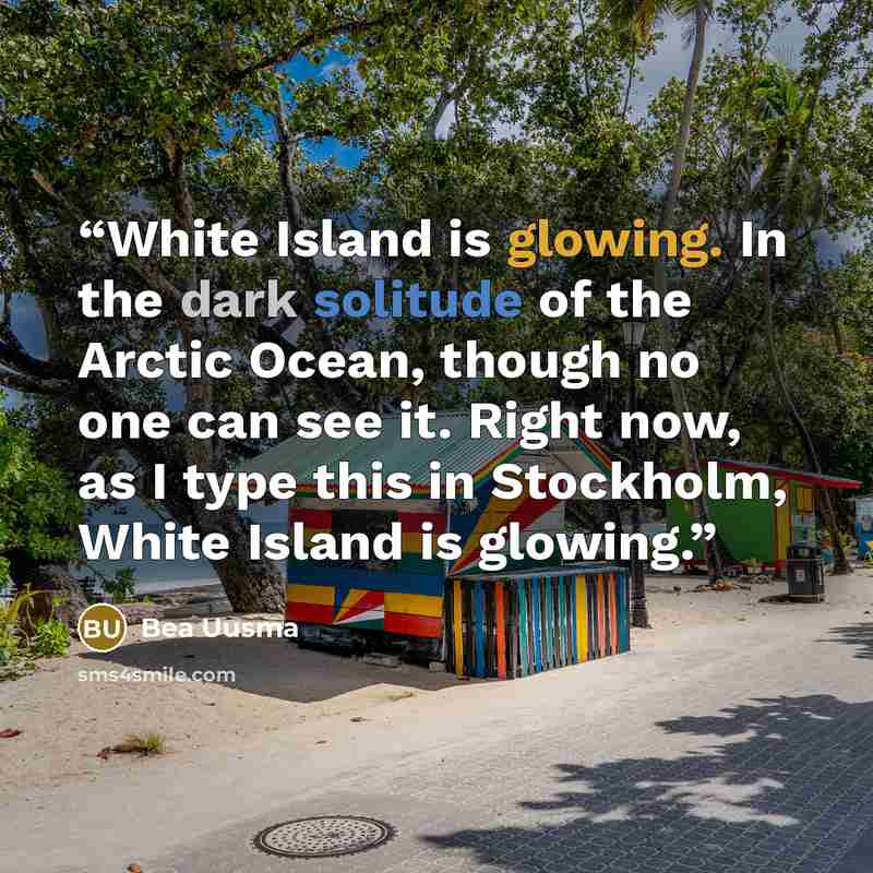 “White Island is glowing. In the dark solitude of the Arctic Ocean, though no one can see it. Right now, as I type this in Stockholm, White Island is glowing.” quote by Bea Uusma