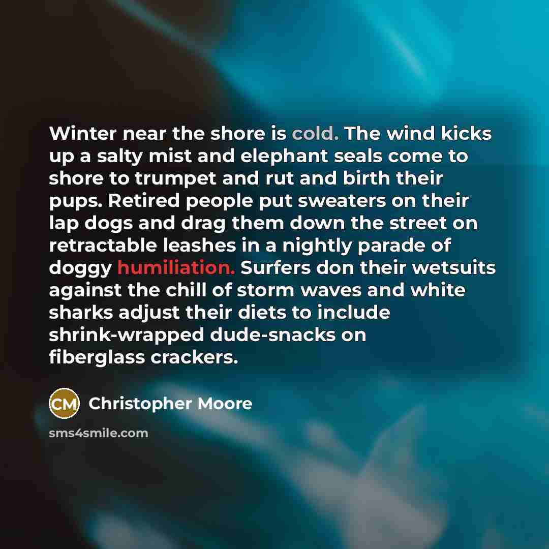 “Winter near the shore is cold. The wind kicks up…” quote by Christopher Moore