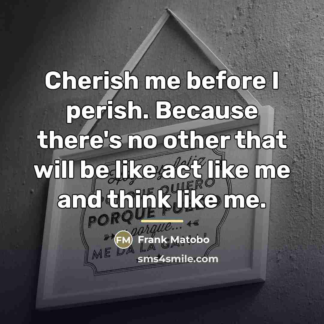 “Cherish me before I perish. Because there's no other that…” quote by Frank Matobo