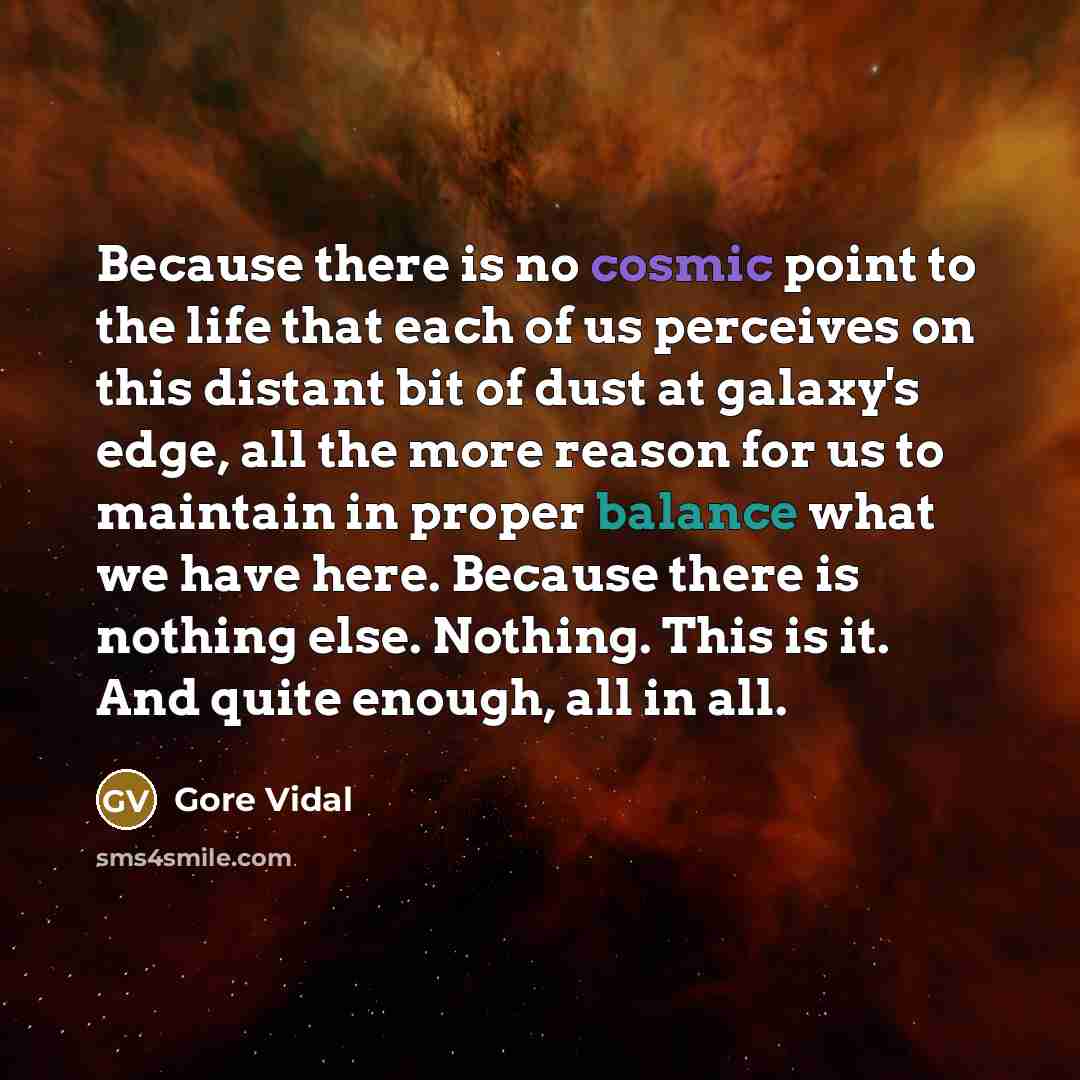 “Because there is no cosmic point to the life that…” quote by Gore Vidal