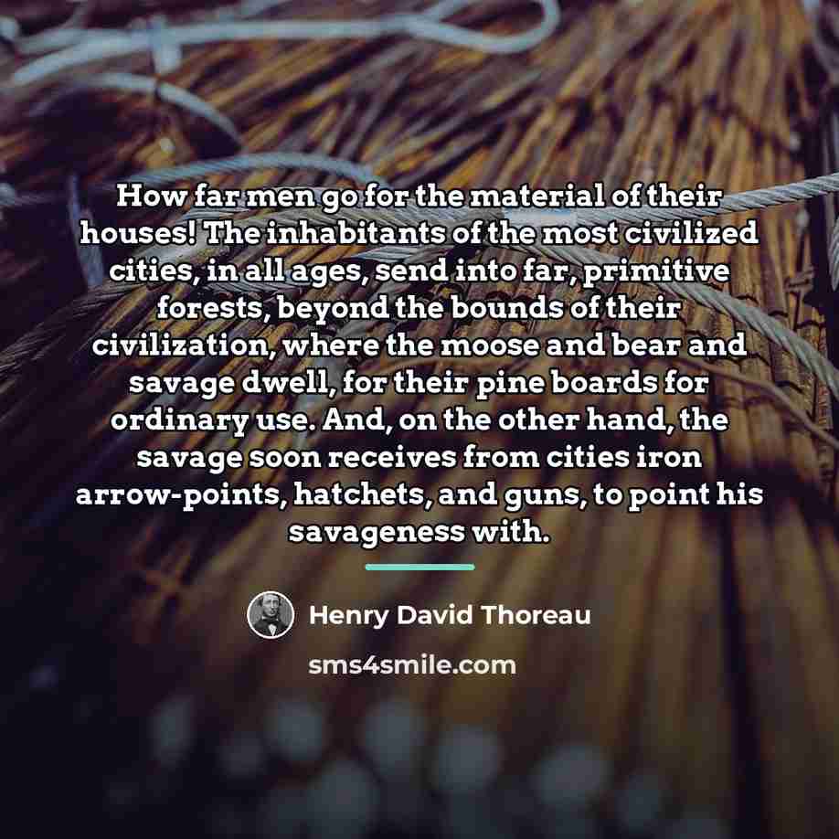 “How far men go for the material of their houses!…” quote by Henry David Thoreau