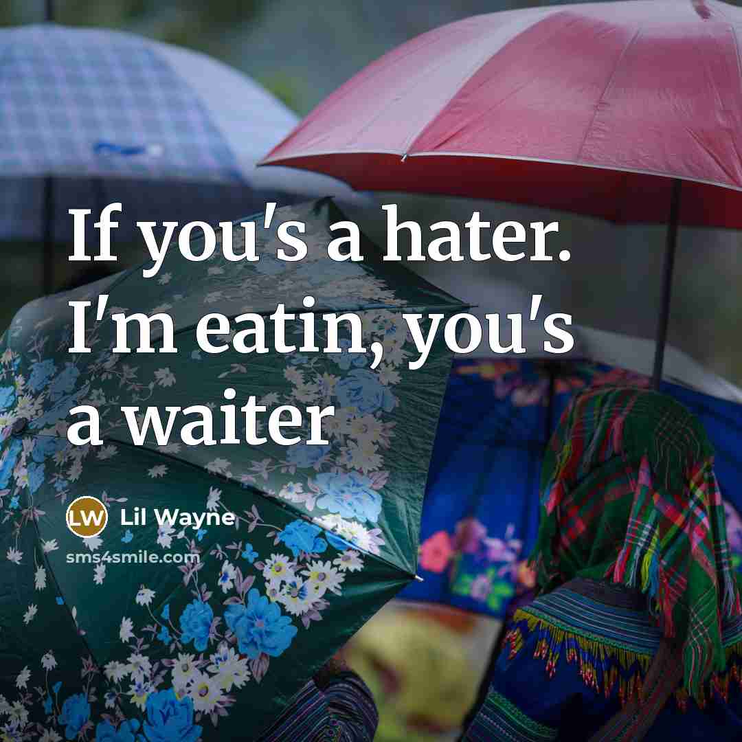 “If you's a hater. I'm eatin, you's a waiter…” quote by Lil Wayne
