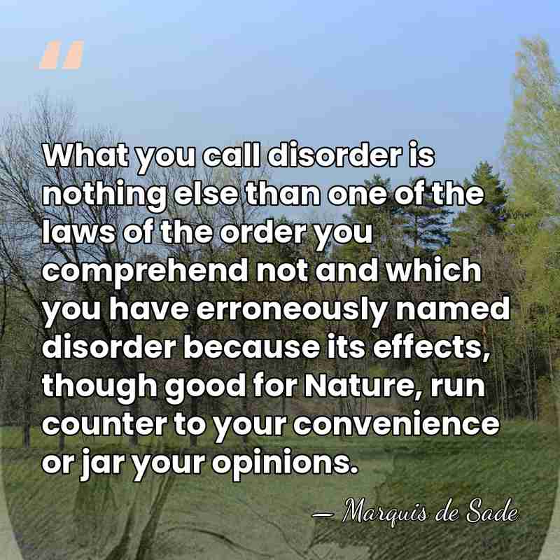 What you call disorder is nothing else than one of the laws&hellip; - Marquis de Sade