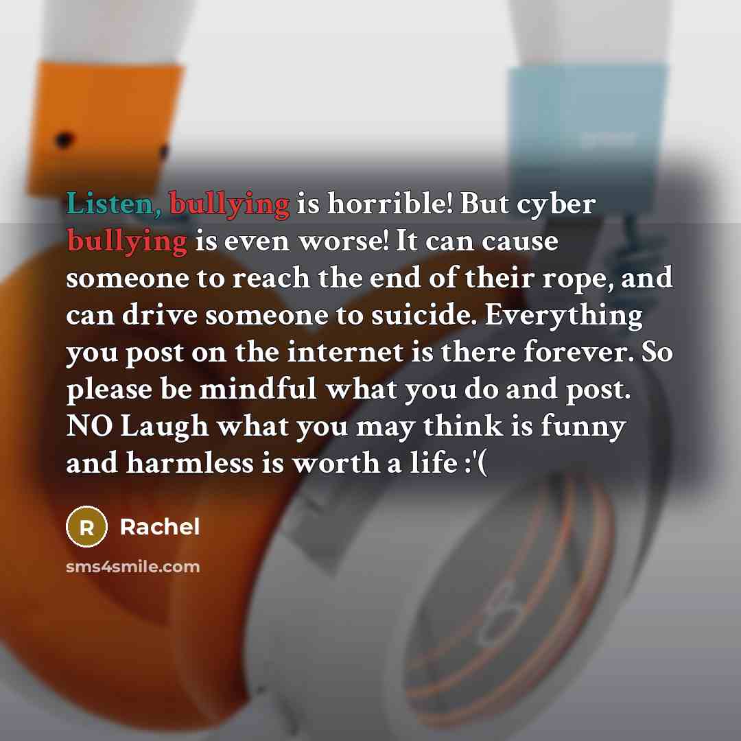 “Listen, bullying is horrible! But cyber bullying is even worse!…” quote by Rachel