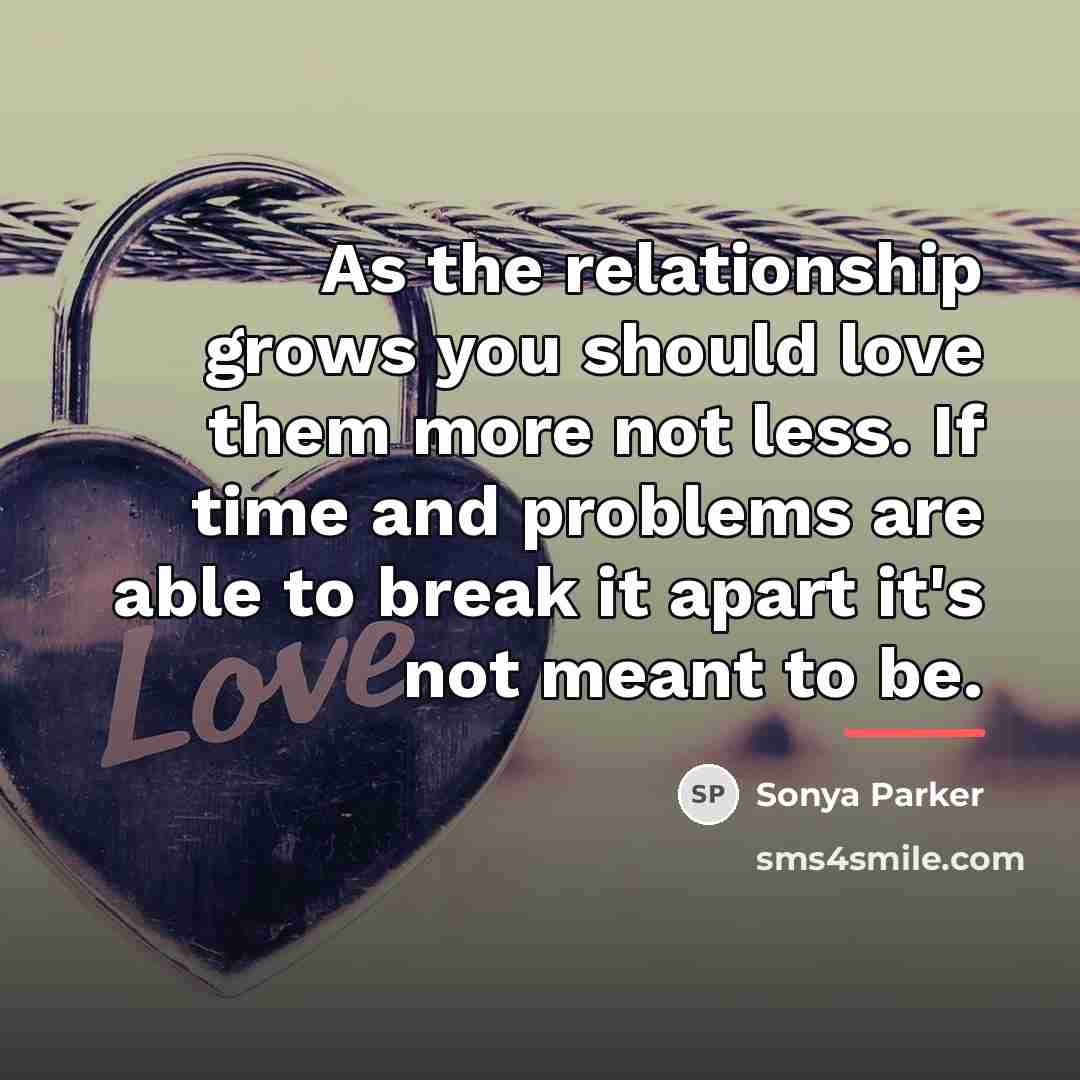 “As the relationship grows you should love them more not…” quote by Sonya Parker