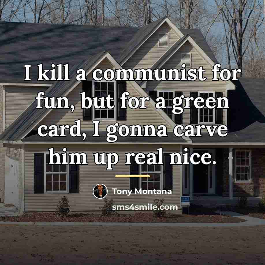 “I kill a communist for fun, but for a green…” quote by Tony Montana