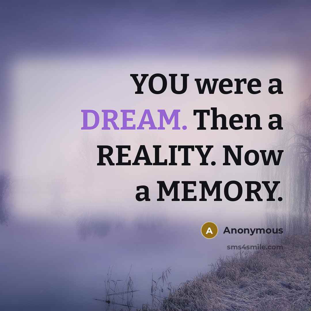 “YOU were a DREAM. Then a REALITY. Now a MEMORY.” quote by Anonymous