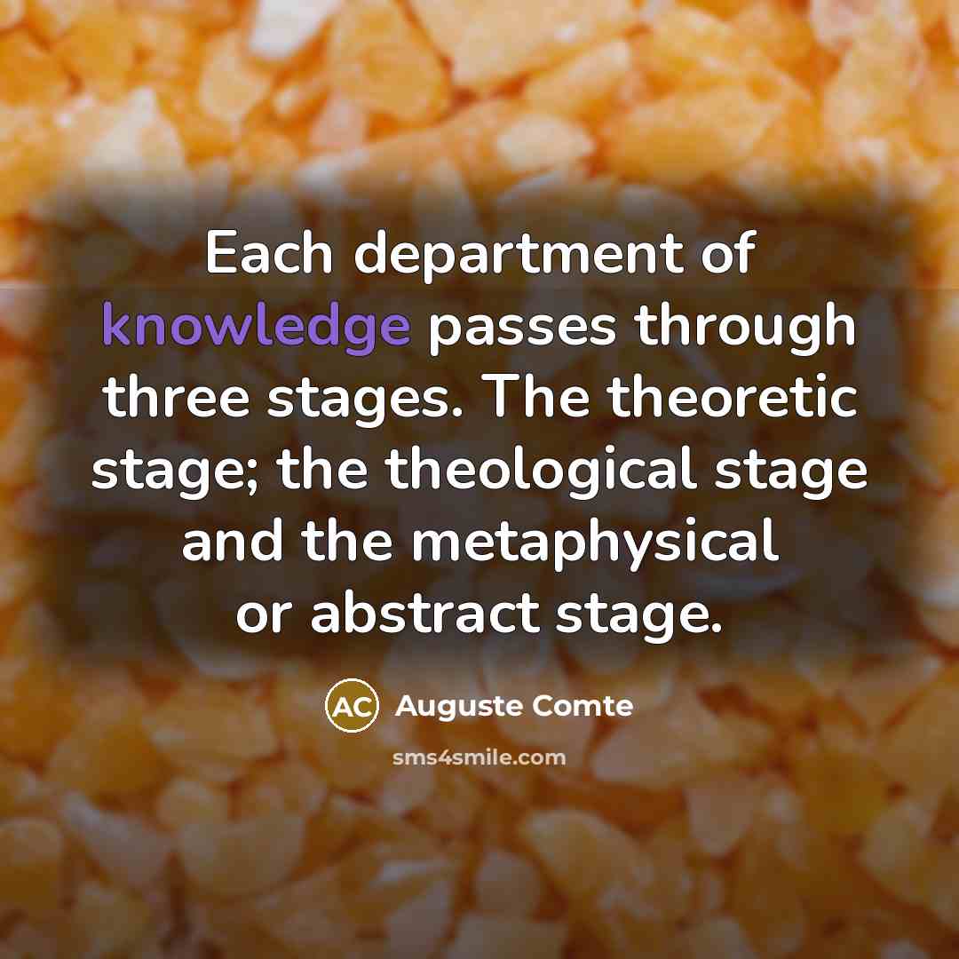“Each department of knowledge passes through three stages. The theoretic…” quote by Auguste Comte