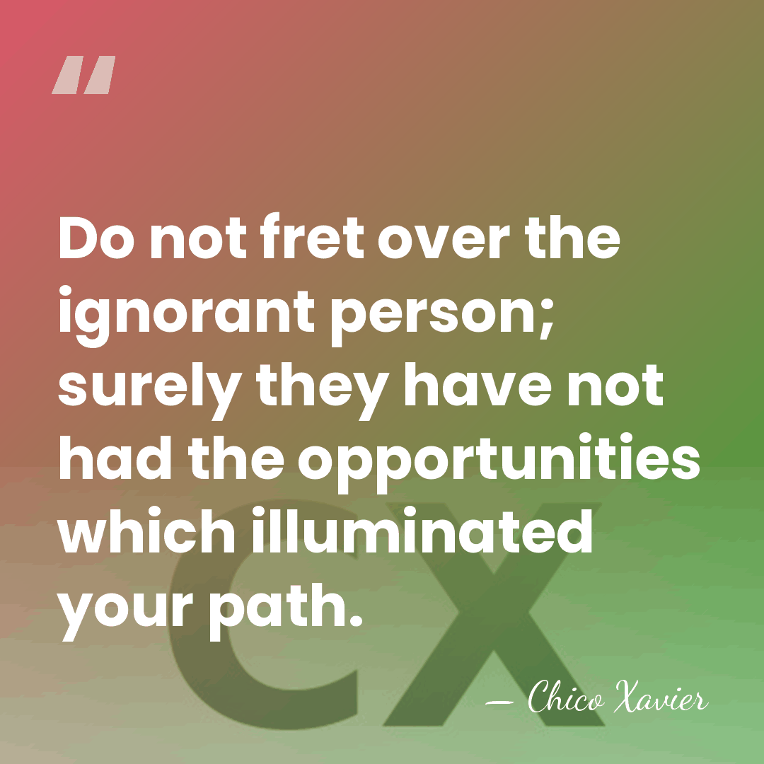 Do not fret over the ignorant person; surely they have not had&hellip; - Chico Xavier