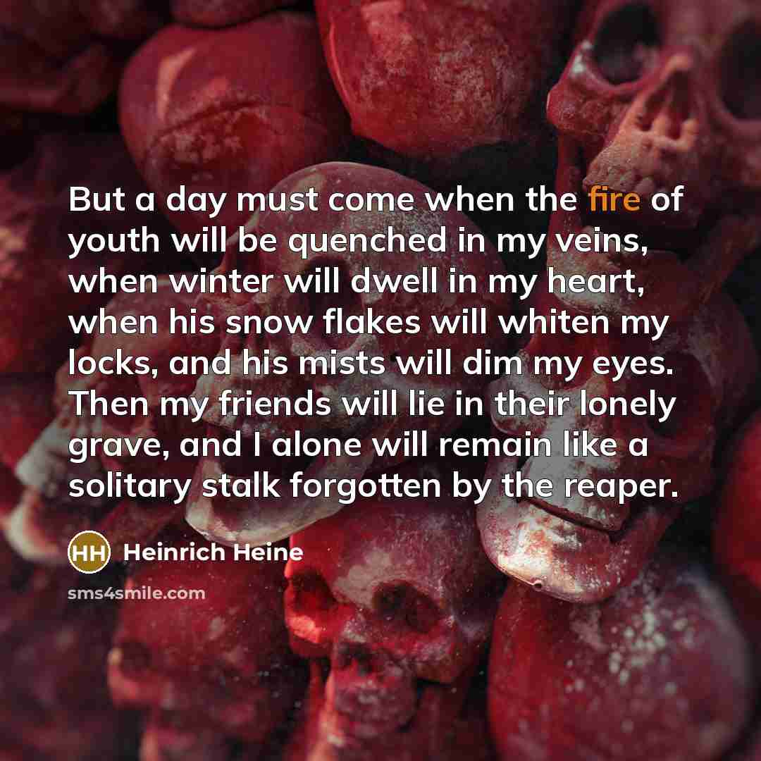 “But a day must come when the fire of youth…” quote by Heinrich Heine