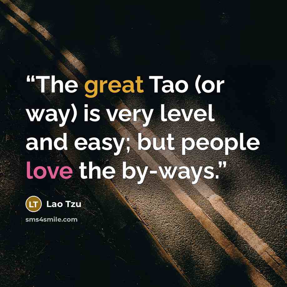 “The great Tao (or way) is very level and easy; but people love the by-ways.” quote by Lao Tzu