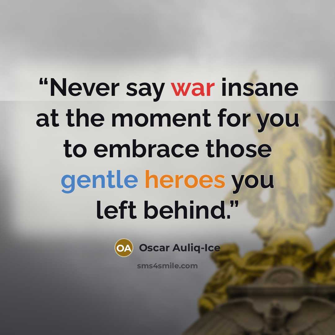 “Never say war insane at the moment for you to embrace those gentle heroes you left behind.” quote by Oscar Auliq-Ice