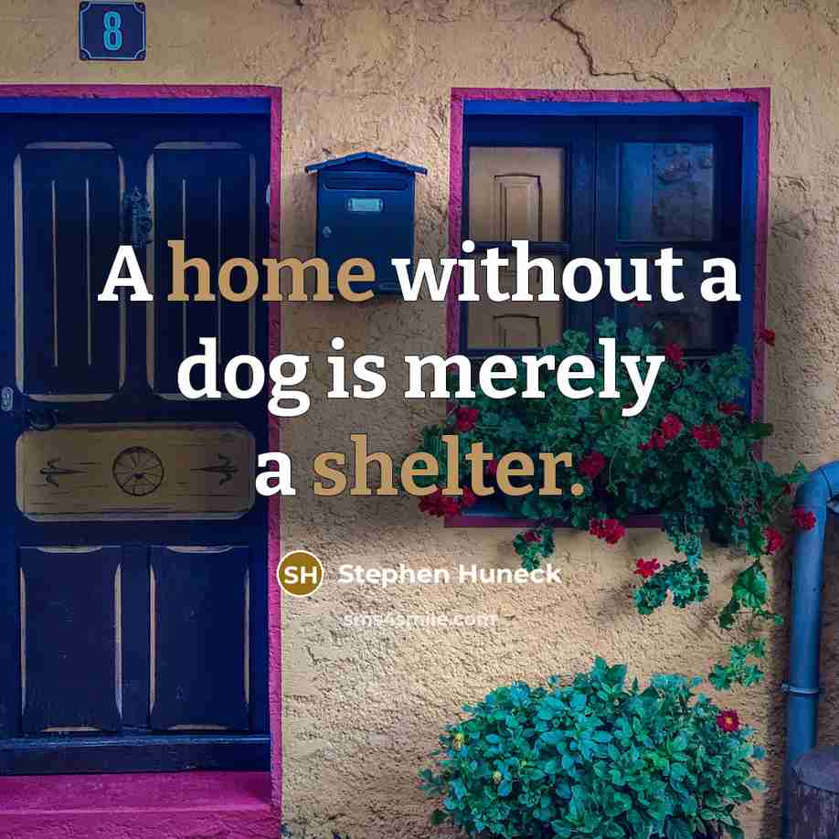 “A home without a dog is merely a shelter.” quote by Stephen Huneck