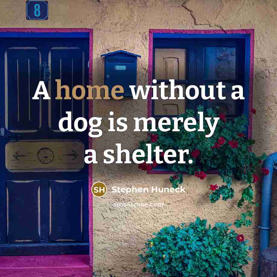 “A home without a dog is merely a shelter.…” quote by Stephen Huneck