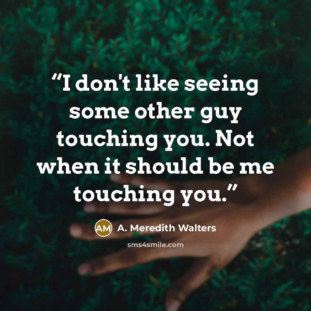 “I don't like seeing some other guy touching you. Not when it should be me touching you.” quote by A. Meredith Walters