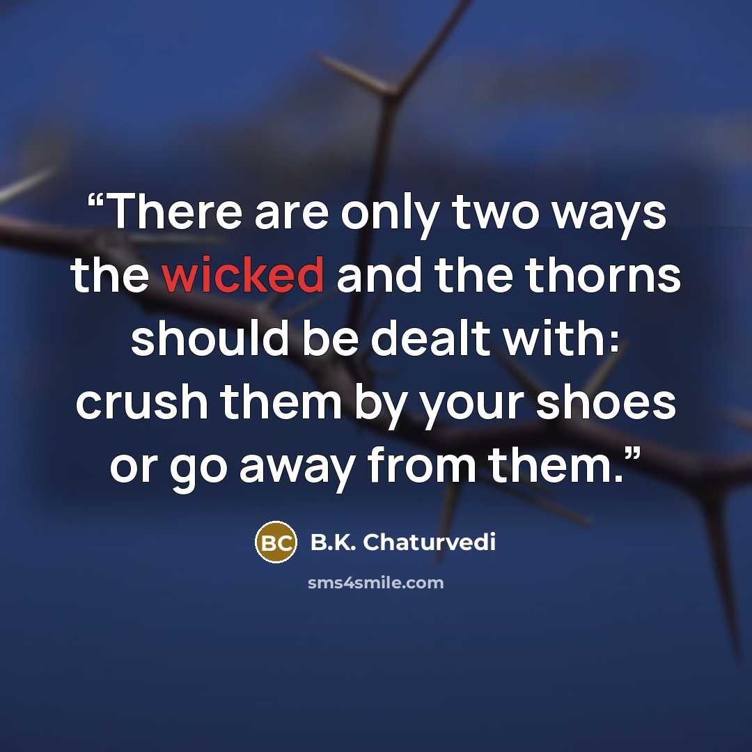 “There are only two ways the wicked and the thorns should be dealt with: crush them by your shoes or go away from them.” quote by B.K. Chaturvedi