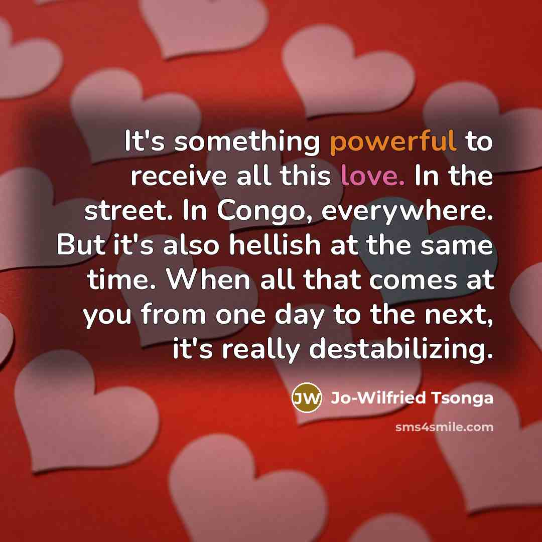 “It's something powerful to receive all this love. In the street. In Congo, everywhere. But it's also hellish at the same time. When all that comes at you from one day to the next, it's really destabilizing.” quote by Jo-Wilfried Tsonga